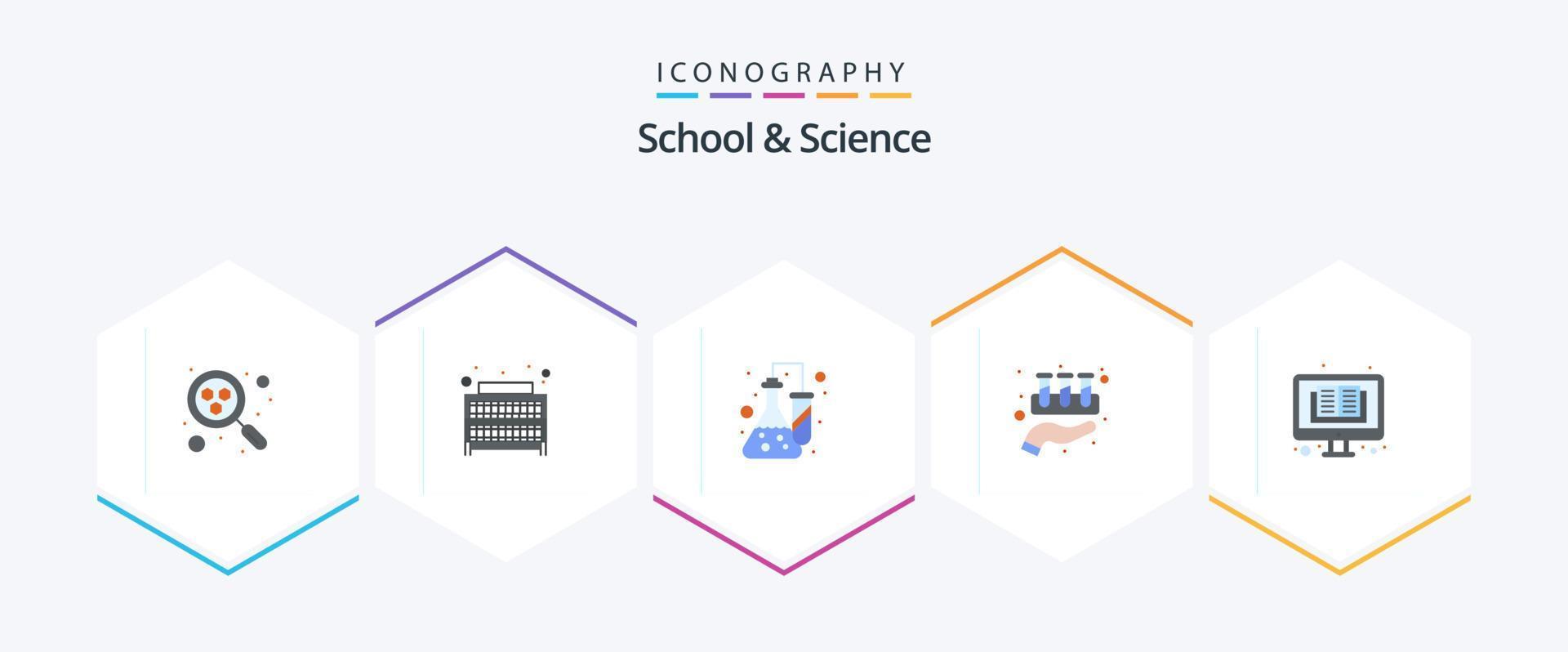 Schule und Wissenschaft 25 Flat Icon Pack inklusive Online. Pflege. Chemie. Rohre. chemisch vektor