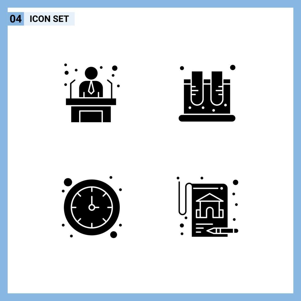 4 universelle solide Glyphenzeichen Symbole der Bewerberuhr Geschäftsmitarbeiter Laboruhr editierbare Vektordesign-Elemente vektor