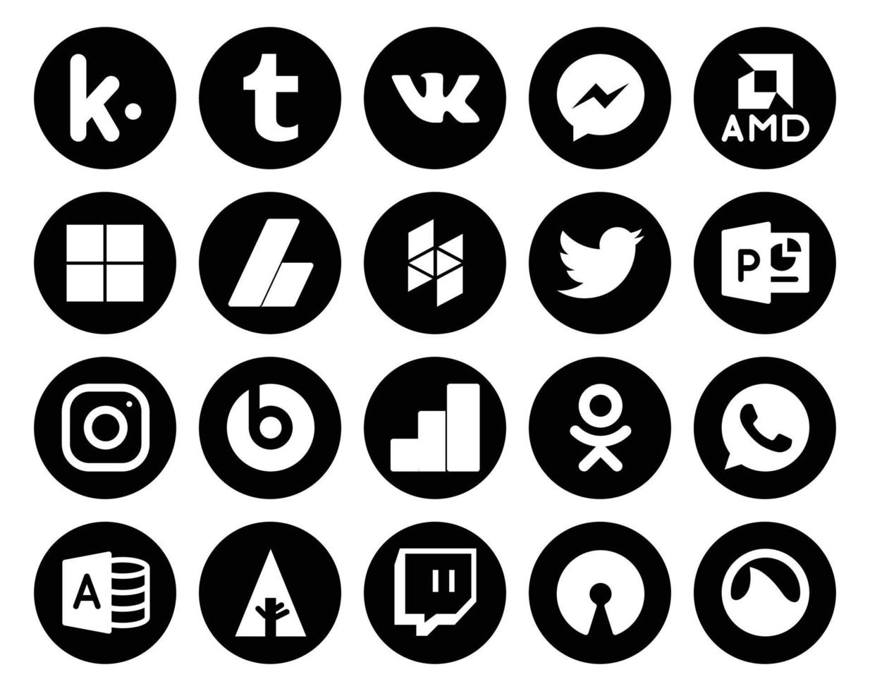 20 Symbolpakete für soziale Medien, einschließlich Microsoft Access, Odnoklassniki, Houzz, Google Analytics, Instagram vektor