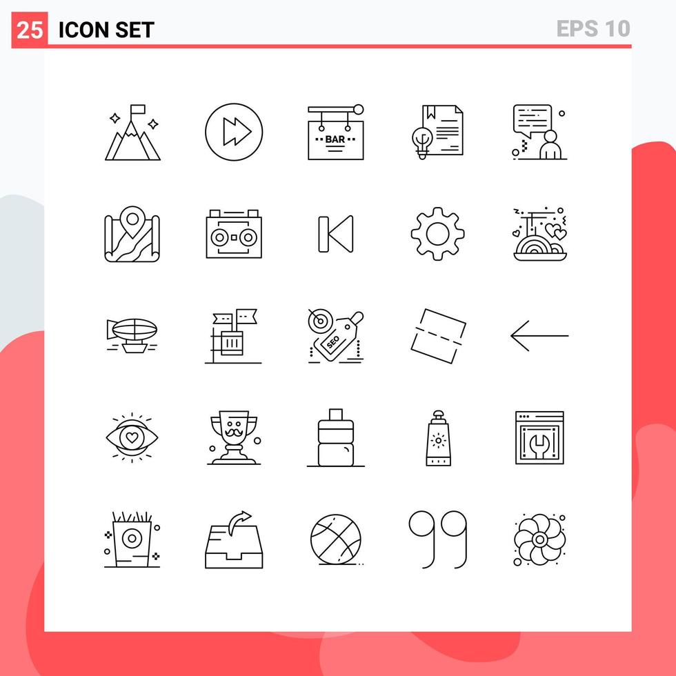moderner Satz von 25 Zeilen Piktogramm von Chat-Gesetz Feier Erfindung Copyright editierbare Vektor-Design-Elemente vektor