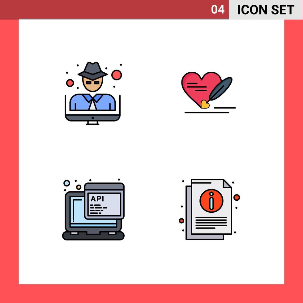 4 kreativ ikoner modern tecken och symboler av hacker javaScript brottslighet hjärta programmering redigerbar vektor design element