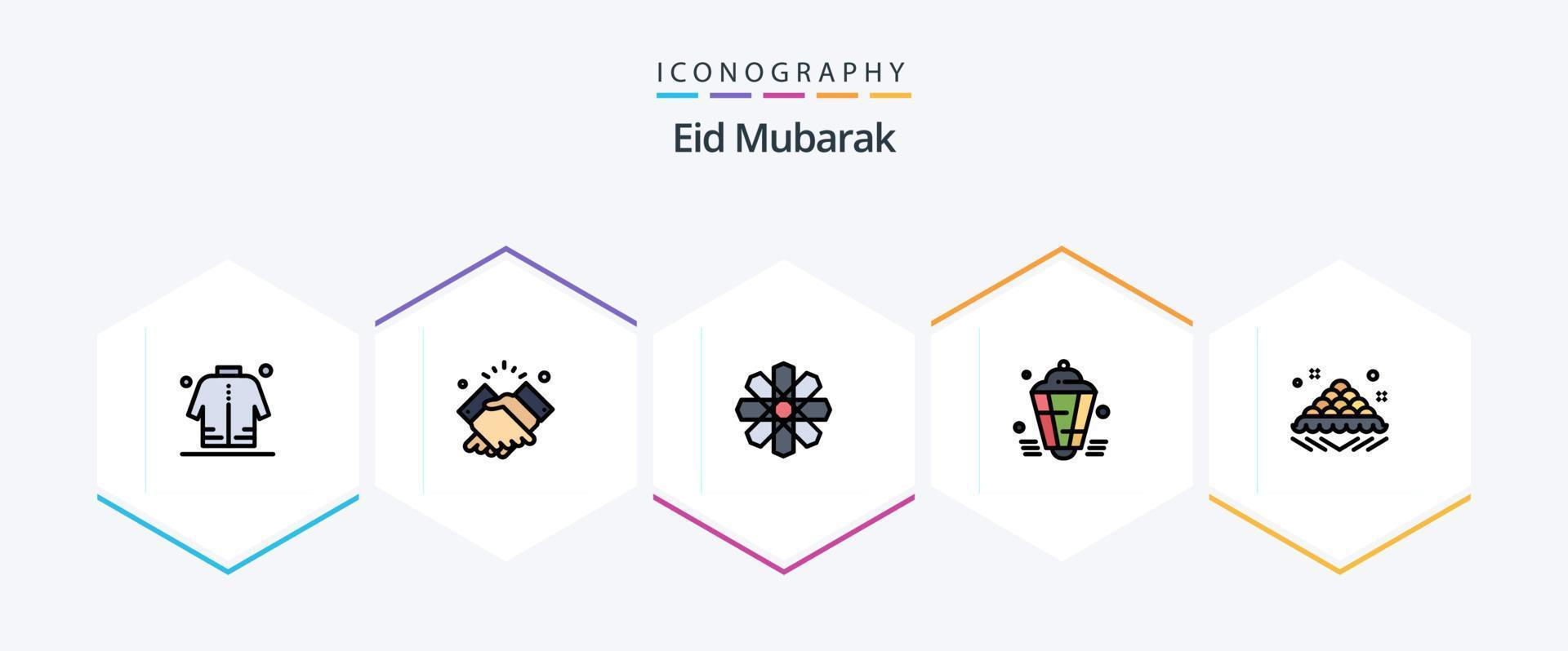 eid mubarak 25 fylld linje ikon packa Inklusive eid. lampa. muslim. lykta. dekoration vektor
