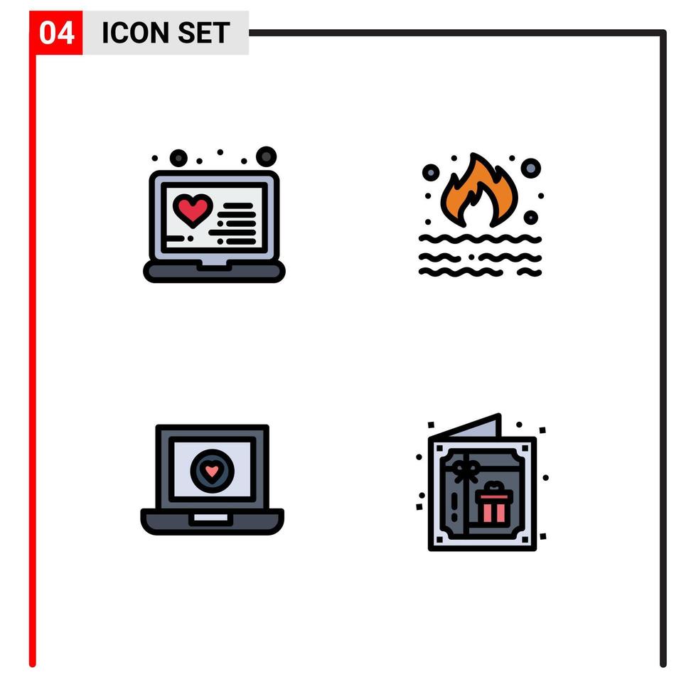 4 universelle Filledline-Flachfarben für Web- und mobile Anwendungen Laptop-Computer-Behandlung Müllherz editierbare Vektordesign-Elemente vektor