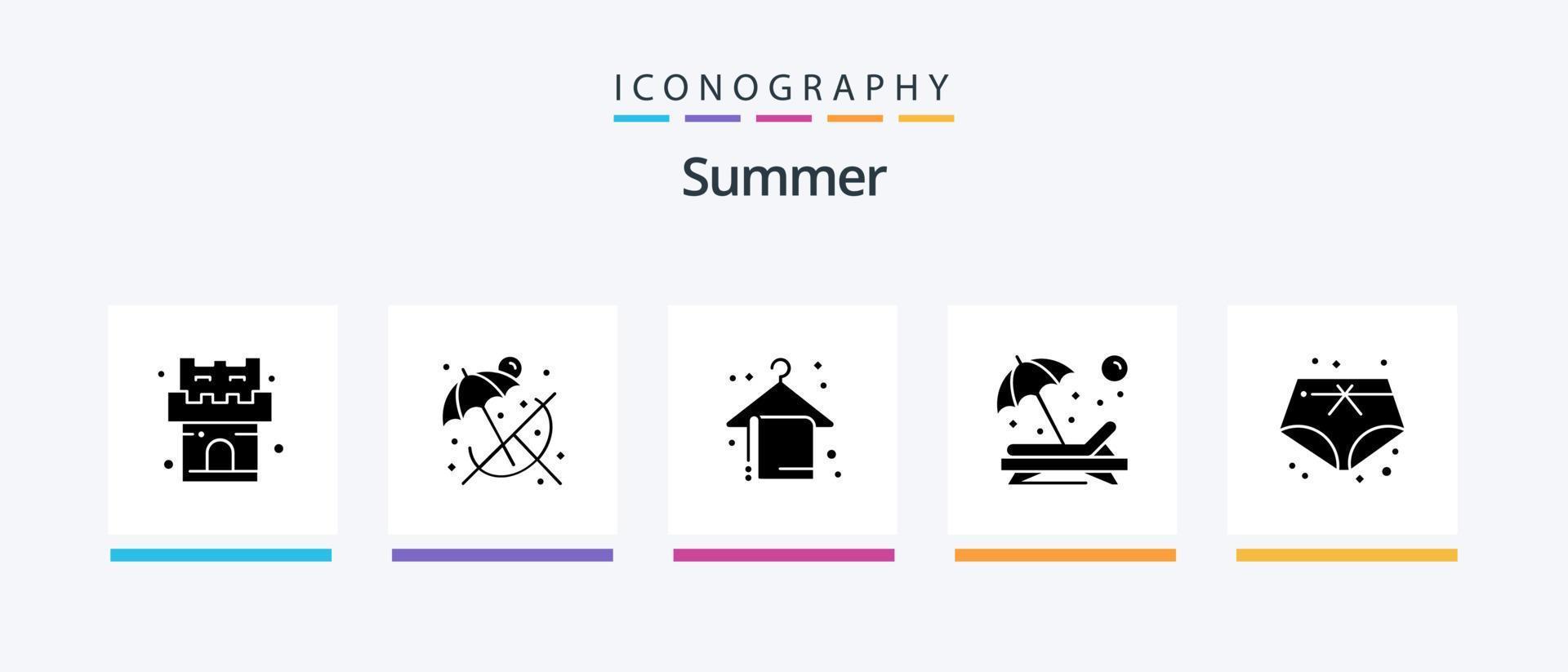 Summer Glyph 5 Icon Pack inklusive Urlaub. kurze Hose. Urlaub. Sonnenbaden. Person. kreatives Symboldesign vektor