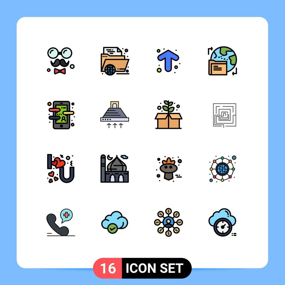 piktogram uppsättning av 16 enkel platt Färg fylld rader av mapp BRP mapp riktning pilar redigerbar kreativ vektor design element