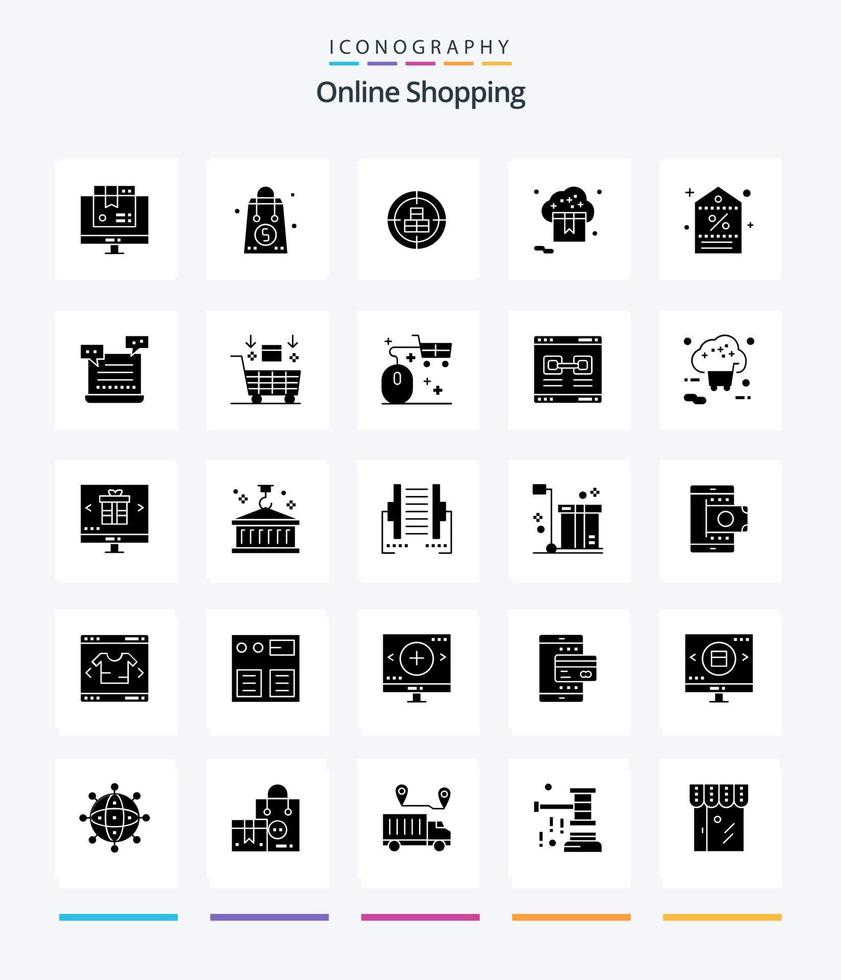 kreatives Online-Shopping 25 Glyph solid black Icon Pack wie Shop. Wolke. Einkaufen. Valentinstag. Produkt vektor