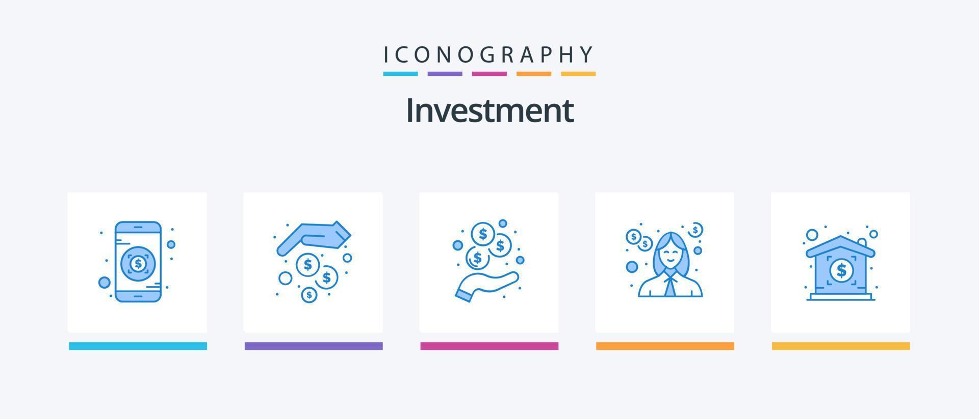 investering blå 5 ikon packa Inklusive fast egendom. investering. investering. lärare. investering. kreativ ikoner design vektor