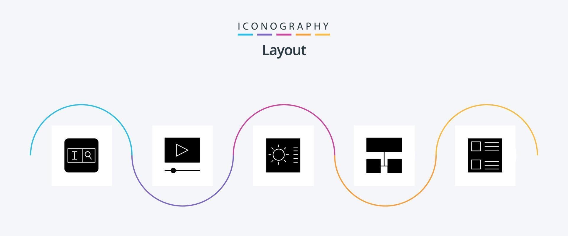 Layout-Glyphe 5 Icon Pack inklusive . Layout. Liste. Kontrollkästchen vektor