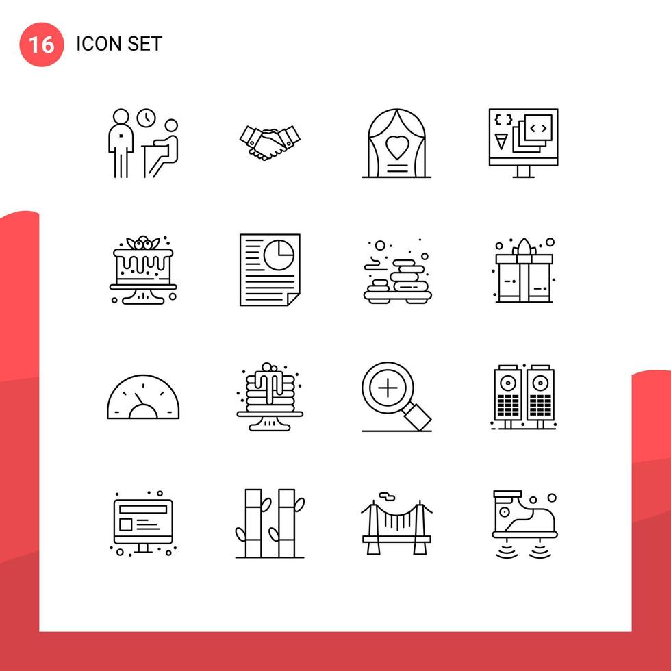 stock vektor ikon packa av 16 linje tecken och symboler för utveckla app händer bröllop firande redigerbar vektor design element