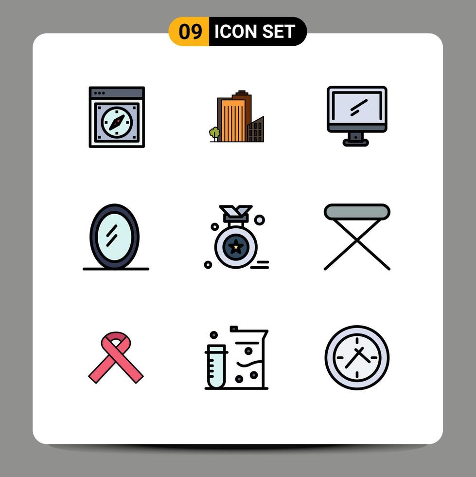 Piktogramm-Set aus 9 einfachen, gefüllten, flachen Farben von bearbeitbaren Vektordesign-Elementen für den Innenturm des PC-Geräts vektor