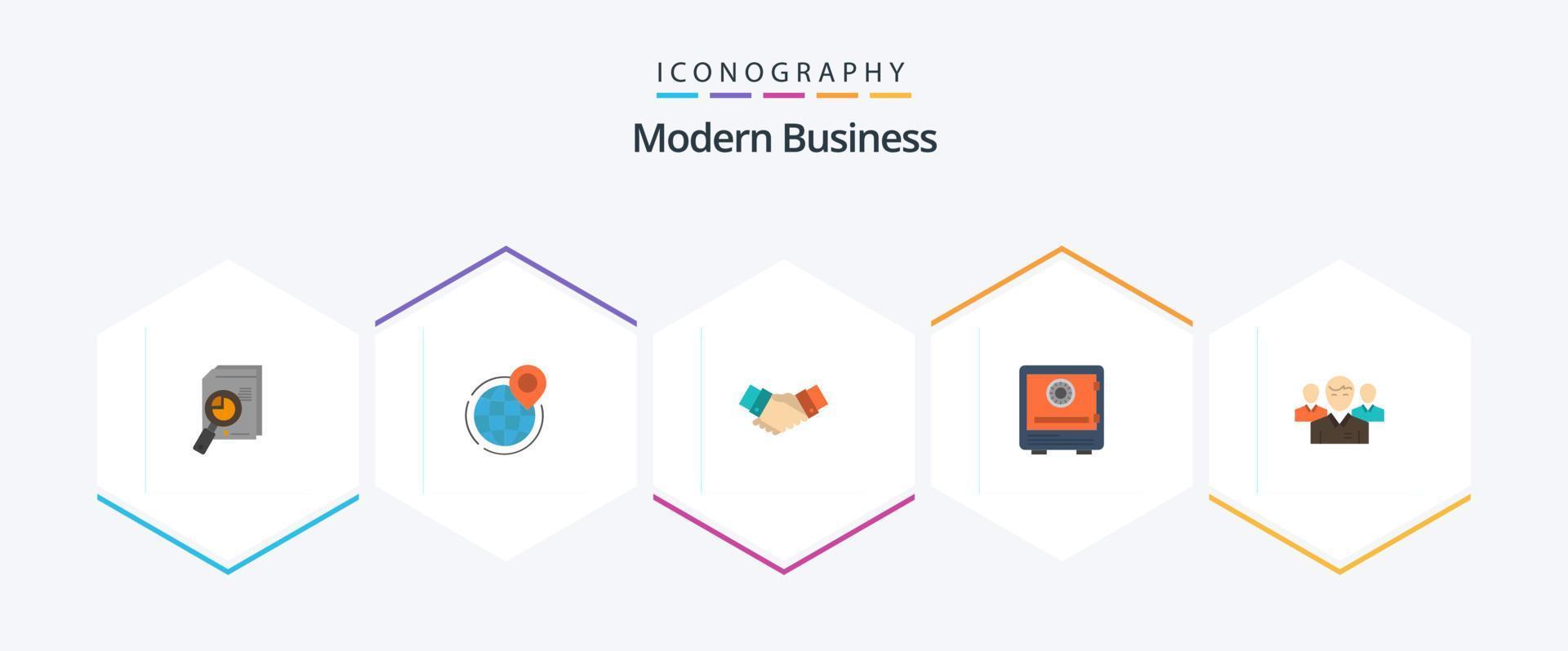 Modern Business 25 Flat Icon Pack inklusive Partner. Geschäft. Geschäft. Vereinbarung. Welt vektor