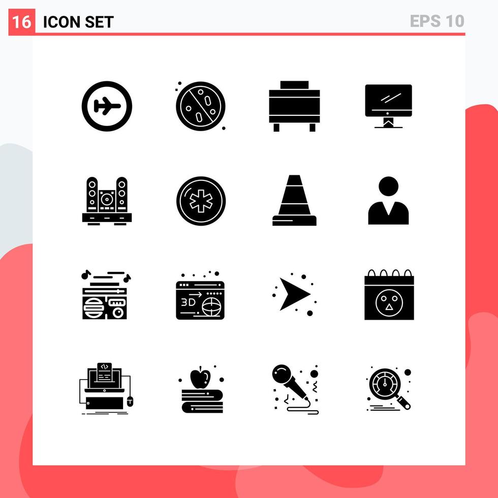 satz von 16 modernen ui symbolen symbole zeichen für pc gerät gesunde monitor reise editierbare vektordesignelemente vektor