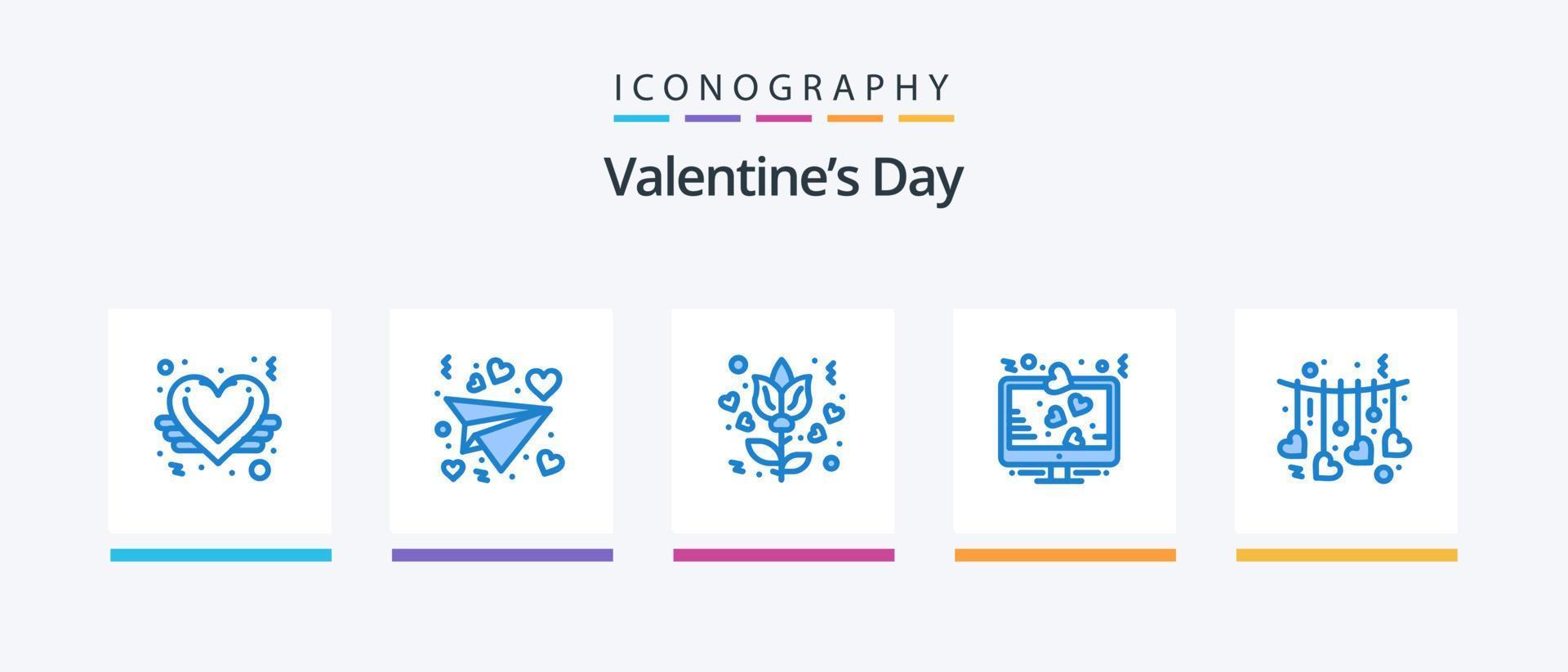 valentines dag blå 5 ikon packa Inklusive kärlek. hängande. kärlek. kärlek tecken. lcd. kreativ ikoner design vektor