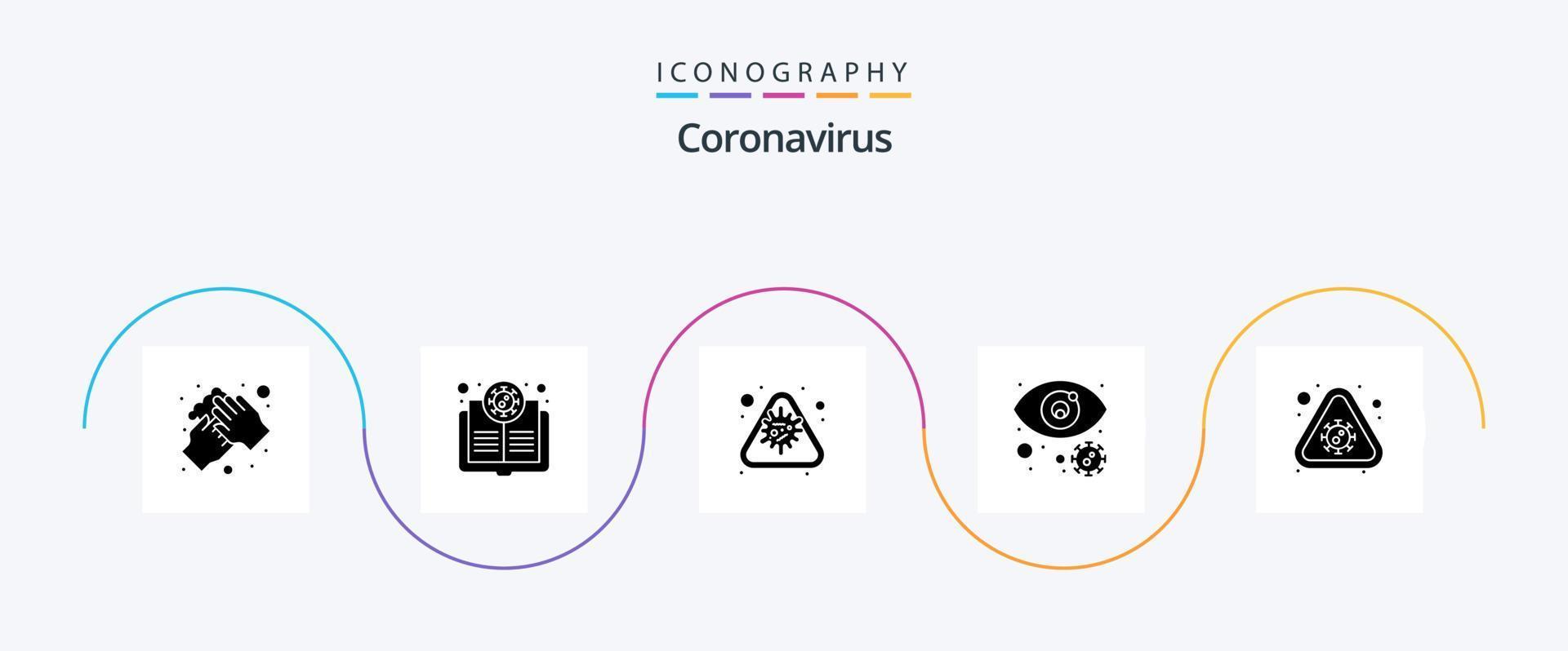 Coronavirus Glyph 5 Icon Pack inklusive Ansicht. Auge. Wissenschaftler. Virus. Krankheit vektor