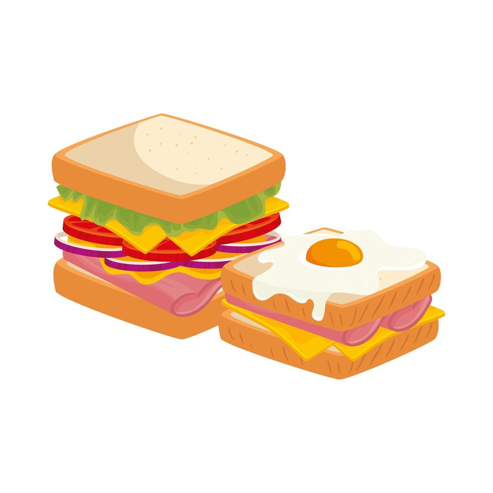 köstliche Sandwiches mit Ei gebratene isolierte Ikone vektor