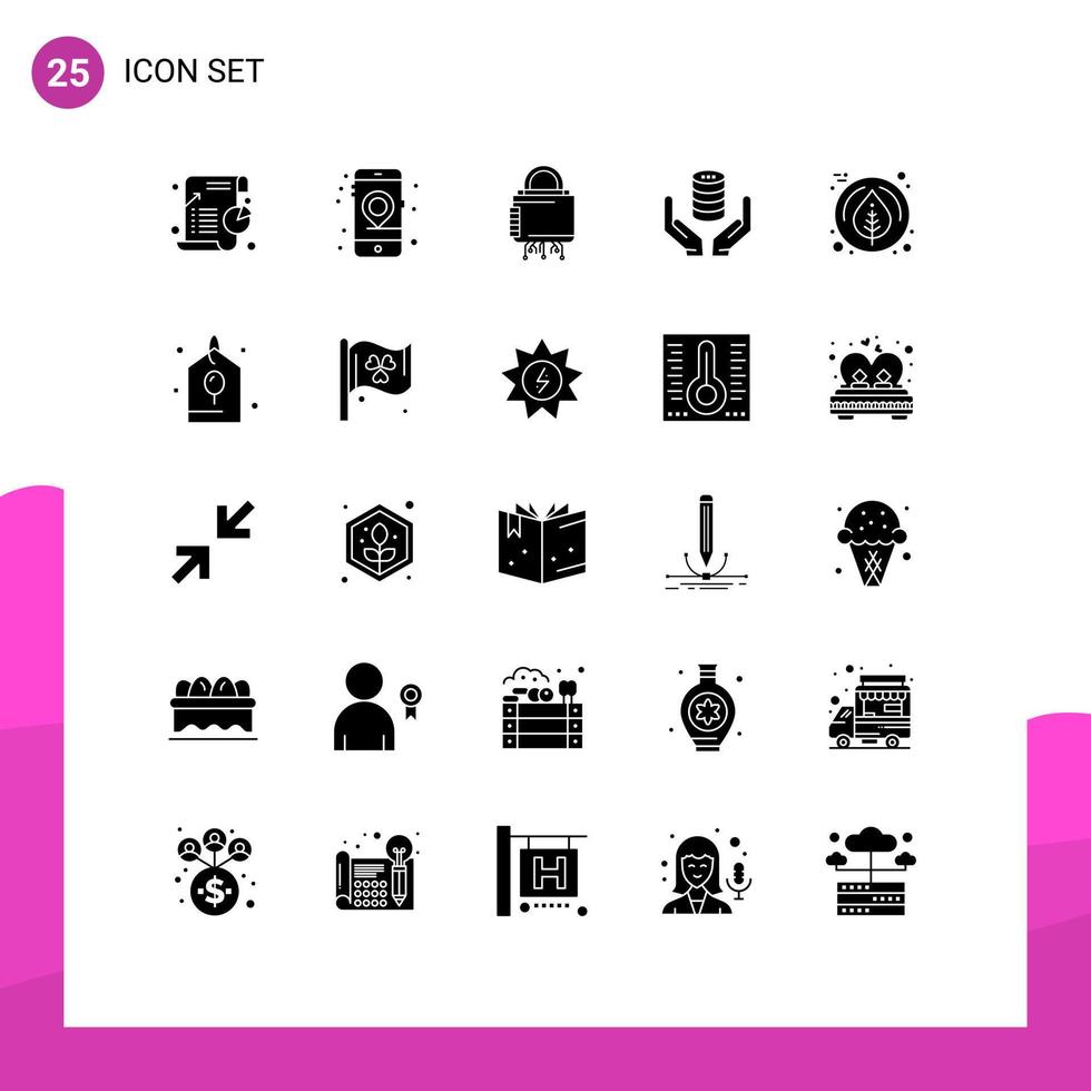 universelle Symbolsymbole Gruppe von 25 modernen soliden Glyphen für sicheren Hand-SEO-Datenbankschutz editierbare Vektordesign-Elemente vektor