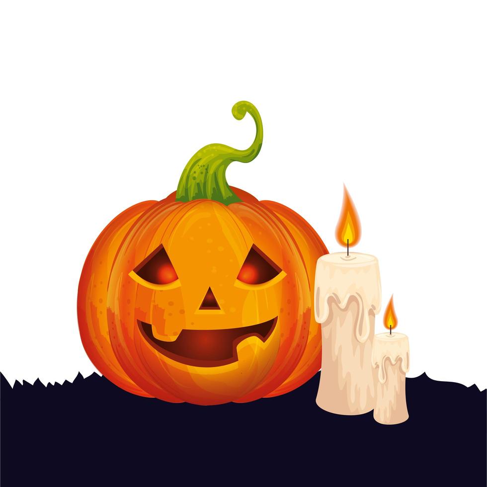 Halloween-Kürbis mit Kerzen isolierte Ikone vektor