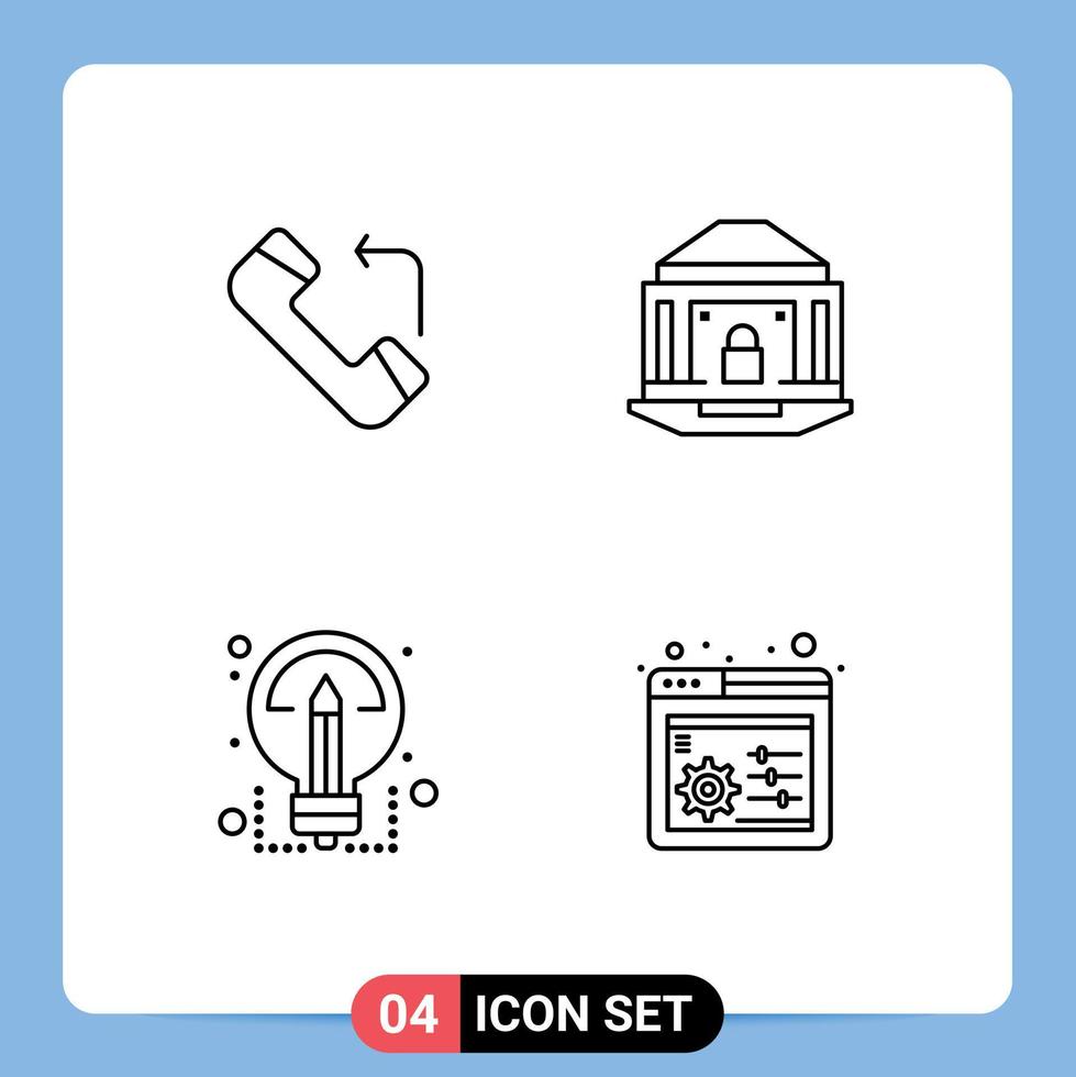 Linienpaket mit 4 universellen Symbolen für Antwortideen Bankschloss, das editierbare Vektordesign-Elemente teilt vektor