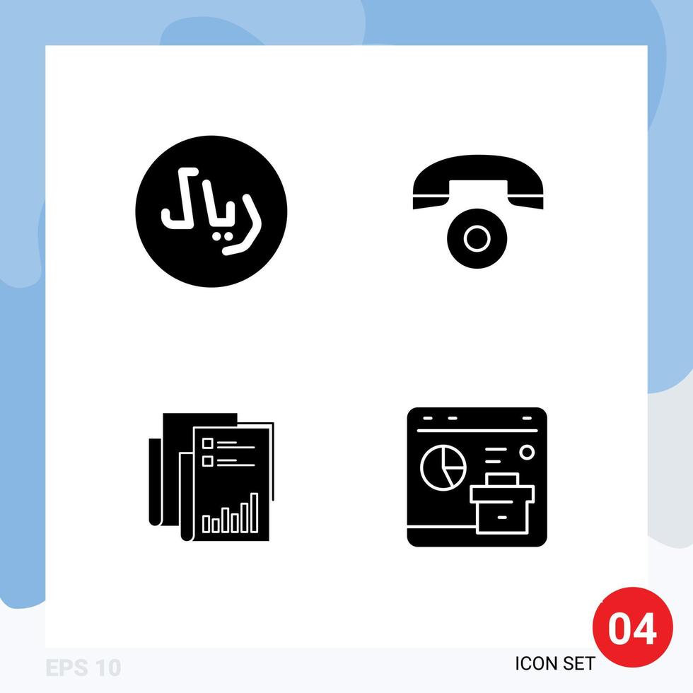 Solider Glyphensatz für die mobile Schnittstelle mit 4 Piktogrammen von Rayal-Geschäftstelefonberichten, die editierbare Vektordesign-Elemente vermarkten vektor
