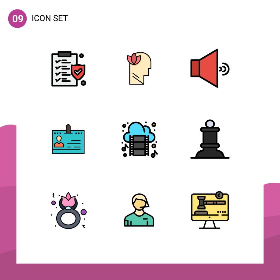 Gruppe von 9 modernen Filledline-Flachfarben für bearbeitbare Vektordesign-Elemente für Cloud-Leute-Sprecher-Bürokontakte vektor
