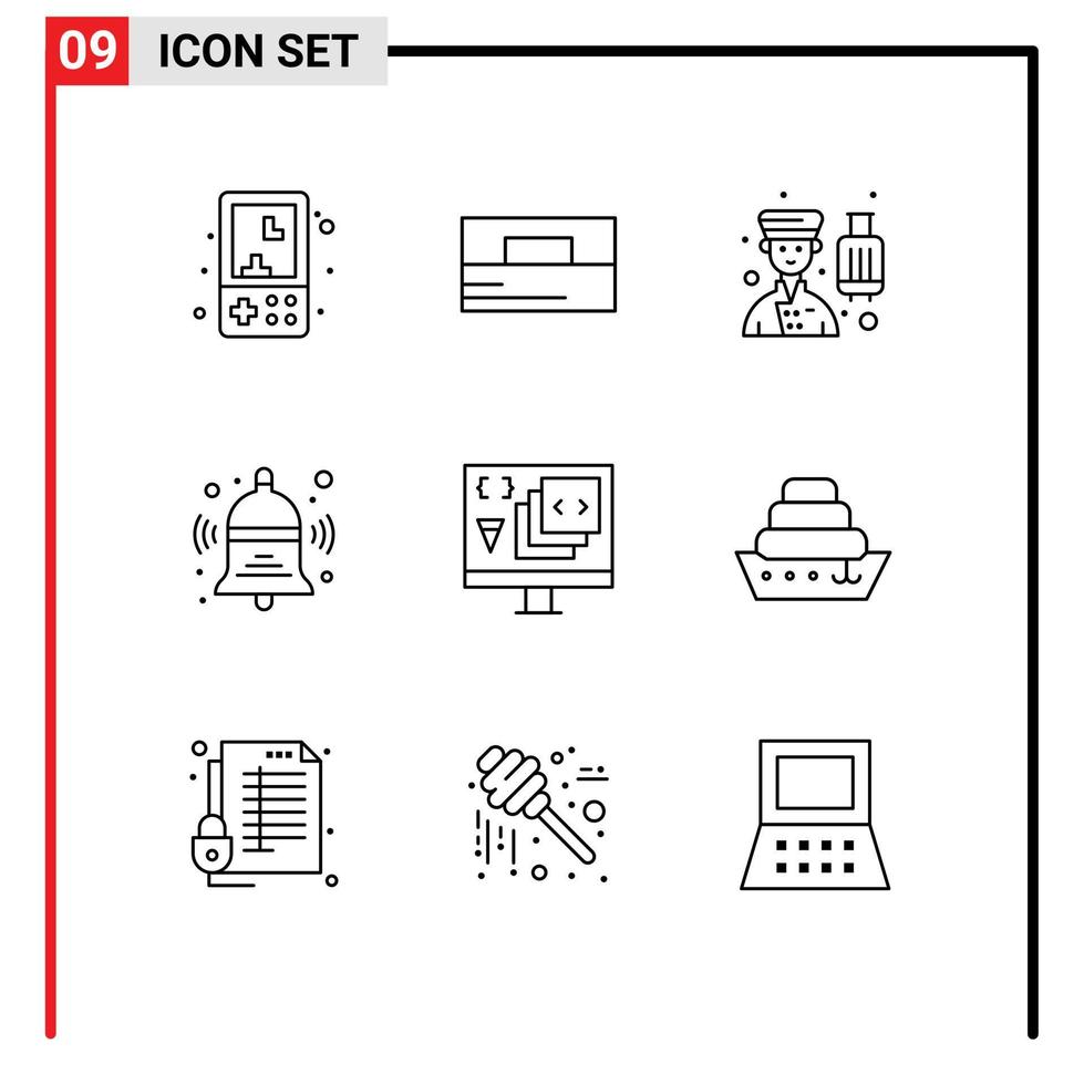 grupp av 9 konturer tecken och symboler för utbildning skola plånbok klocka professionell redigerbar vektor design element