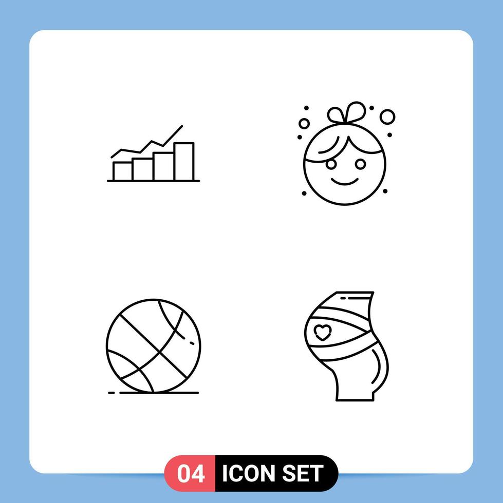 Stock Vector Icon Pack mit 4 Zeilen Zeichen und Symbolen für Wachstum neue Graphen Baby-Fitnessstudio editierbare Vektordesign-Elemente