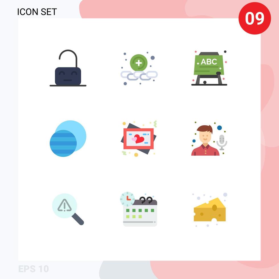 Packung mit 9 modernen flachen Farbzeichen und Symbolen für Web-Printmedien wie Hochzeitsherz-Bildungsrahmenraum editierbare Vektordesign-Elemente vektor