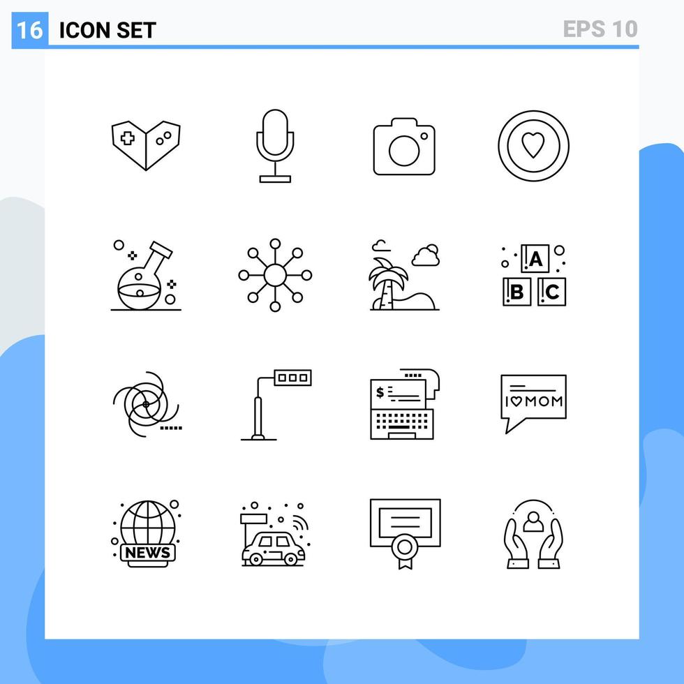 Gruppe von 16 umreißt Zeichen und Symbole für Krankenhaus-Gesundheitskamerakreis Liebe editierbare Vektordesign-Elemente vektor