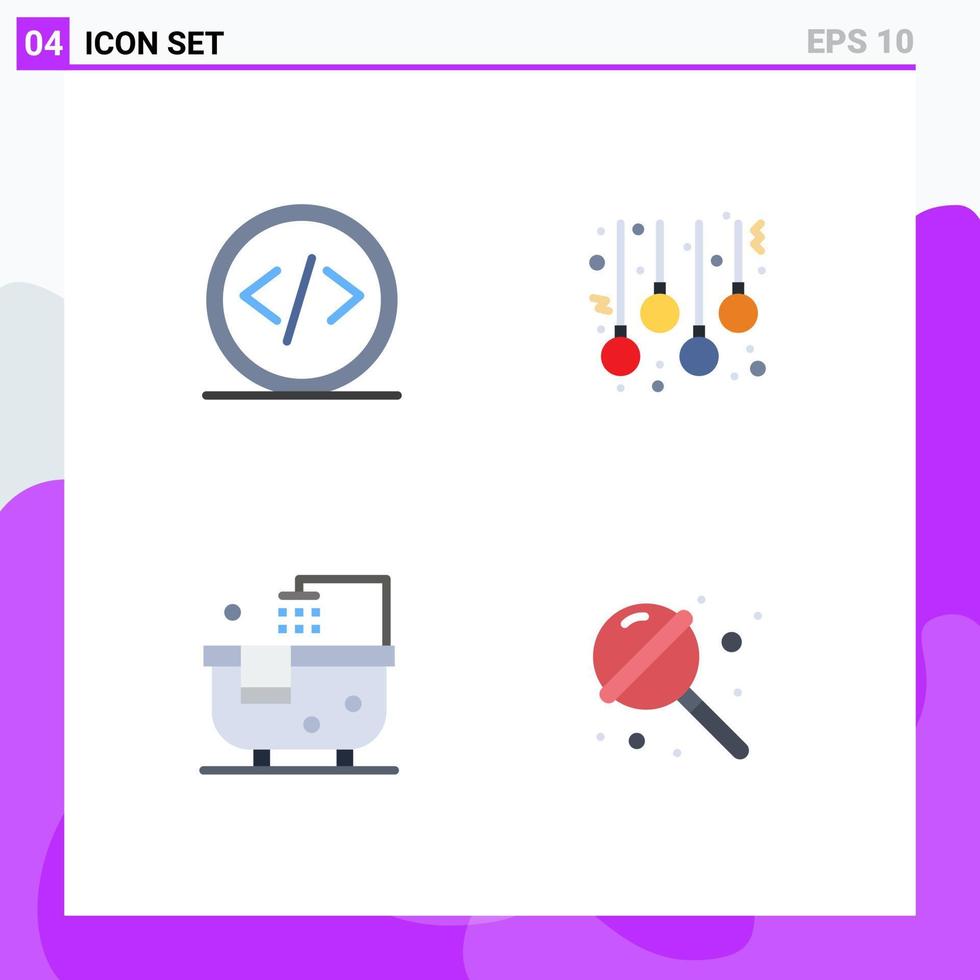 4 universell platt ikon tecken symboler av koda bad programmering bollar rengöring redigerbar vektor design element