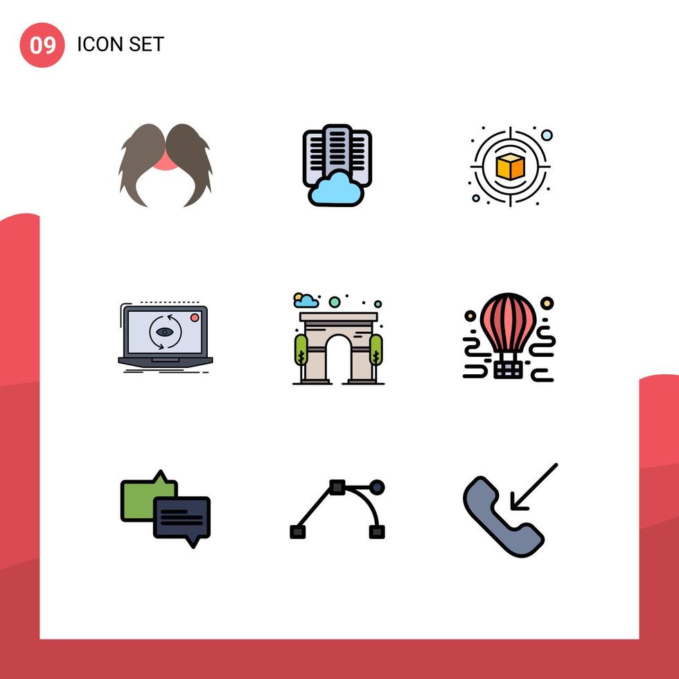 grupp av 9 fylld linje platt färger tecken och symboler för uppdatering ny server Ansökan tänkande redigerbar vektor design element