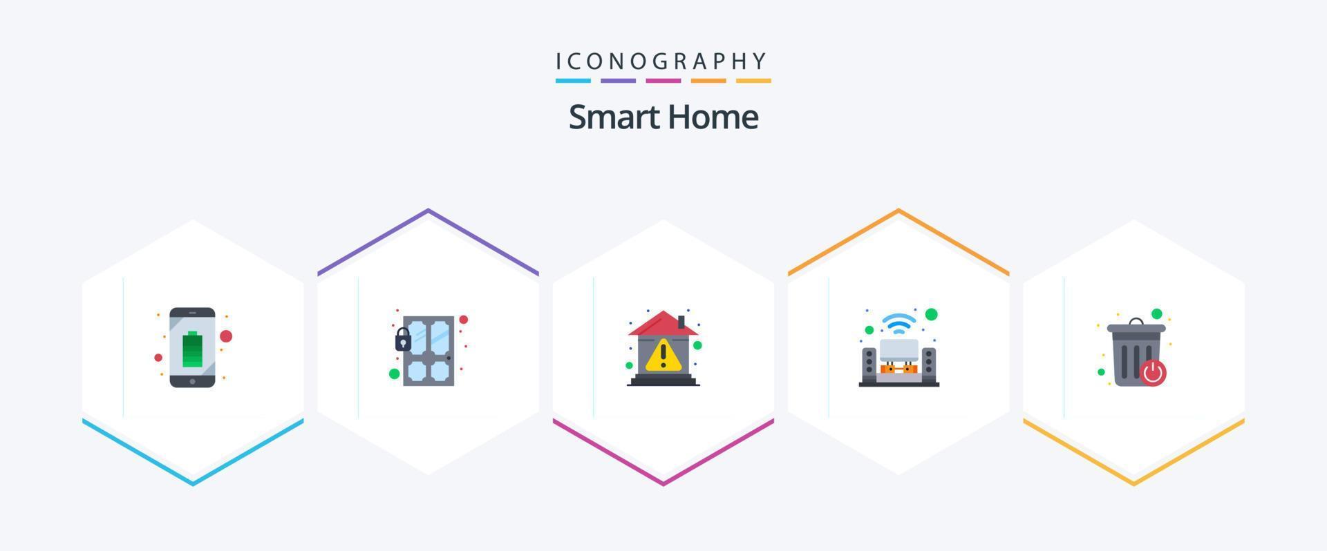 Smart Home 25 Flat Icon Pack inklusive Musiksystem. Multimedia. sperren. Heimkino. heim vektor