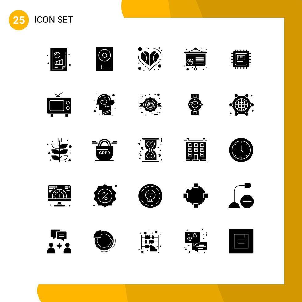 packa av 25 modern fast glyfer tecken och symboler för webb skriva ut media sådan som cpu konferens mixer Diagram kärlek redigerbar vektor design element