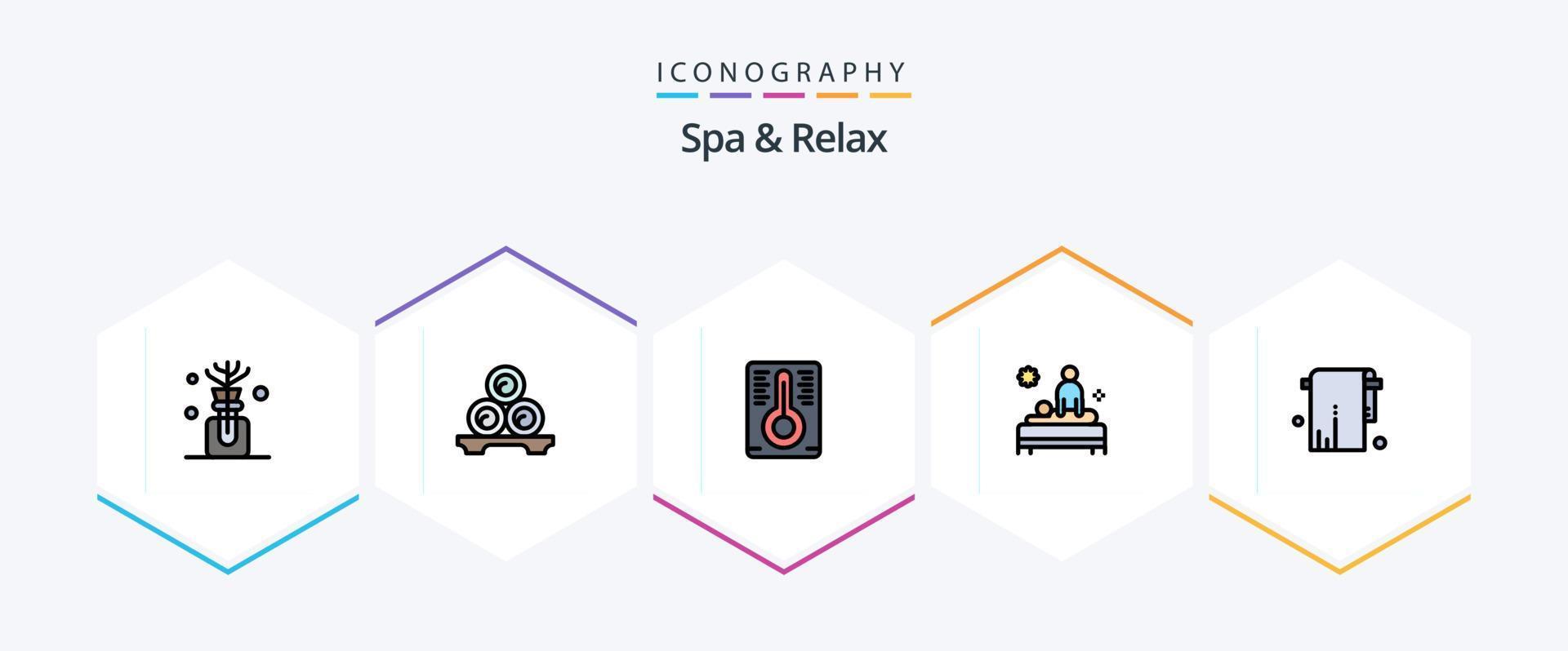 Spa und Relax 25 gefüllte Icon Pack inklusive Handtuch. Badezimmer. Temperatur. Spa. Pflege vektor