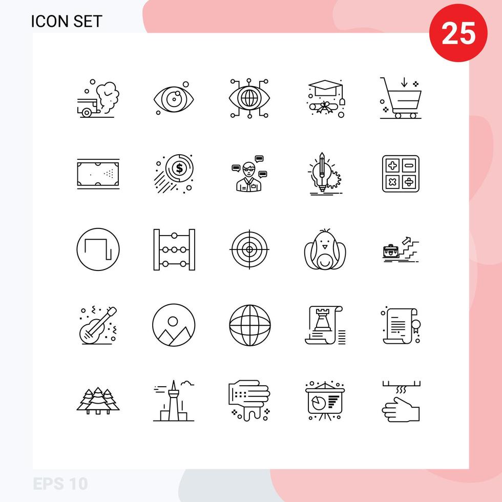 25 universell linje tecken symboler av handel köpa data gradering keps grad redigerbar vektor design element