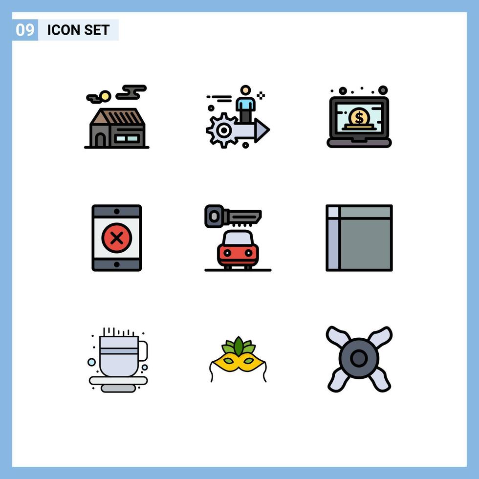 Satz von 9 kommerziellen Filledline-Flachfarbpaketen für Schlüssel-Smartphone-Mann gesperrte Management-editierbare Vektordesign-Elemente vektor