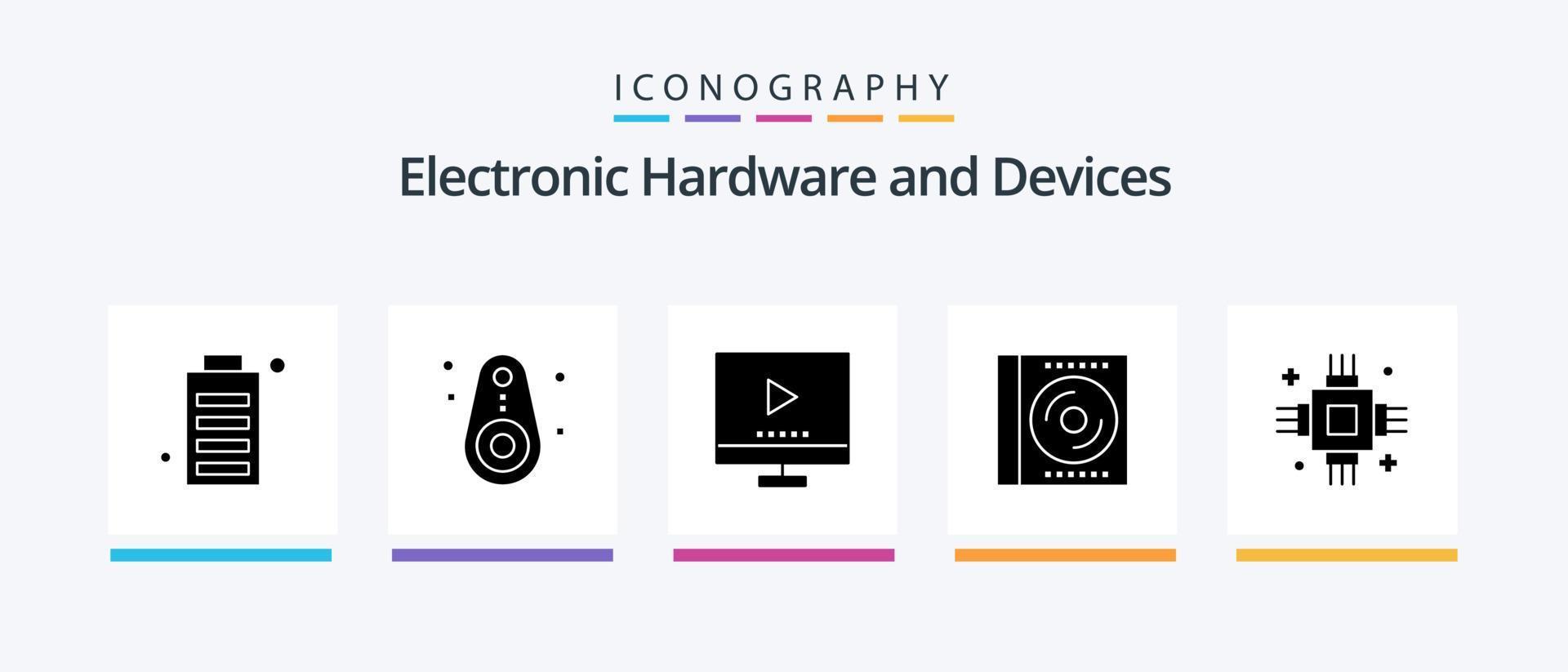 Geräte Glyph 5 Icon Pack inklusive Digital. CD. verfolgt. Blu-Ray. Fernseher. kreatives Symboldesign vektor