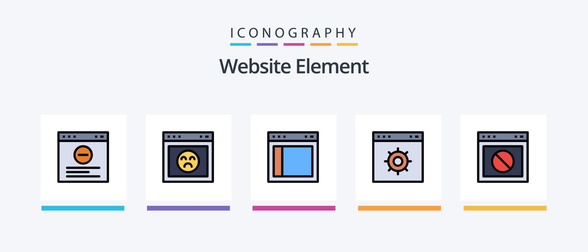 hemsida element linje fylld 5 ikon packa Inklusive webbläsare. internet. hemsida. webbläsare. text. kreativ ikoner design vektor