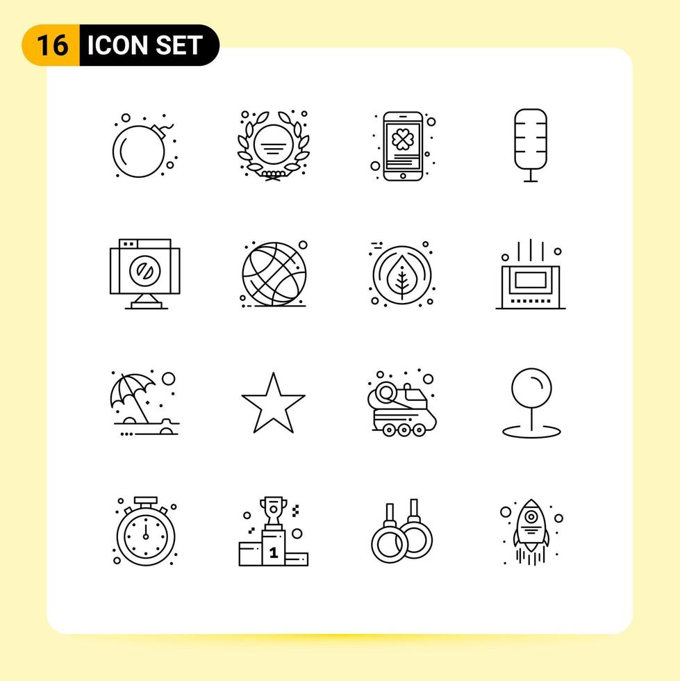 Piktogramm-Set mit 16 einfachen Umrissen von Stopp-Löschen mobile Kreuzkommentator editierbare Vektordesign-Elemente vektor