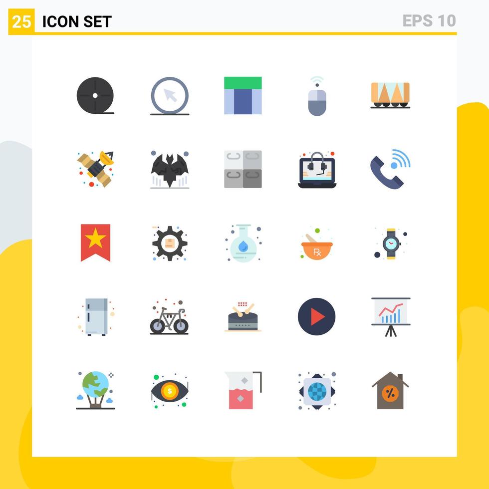 moderner Satz von 25 flachen Farben Piktogramm der Eisenbahn-Mauszeiger-Hardware-Website editierbare Vektordesign-Elemente vektor