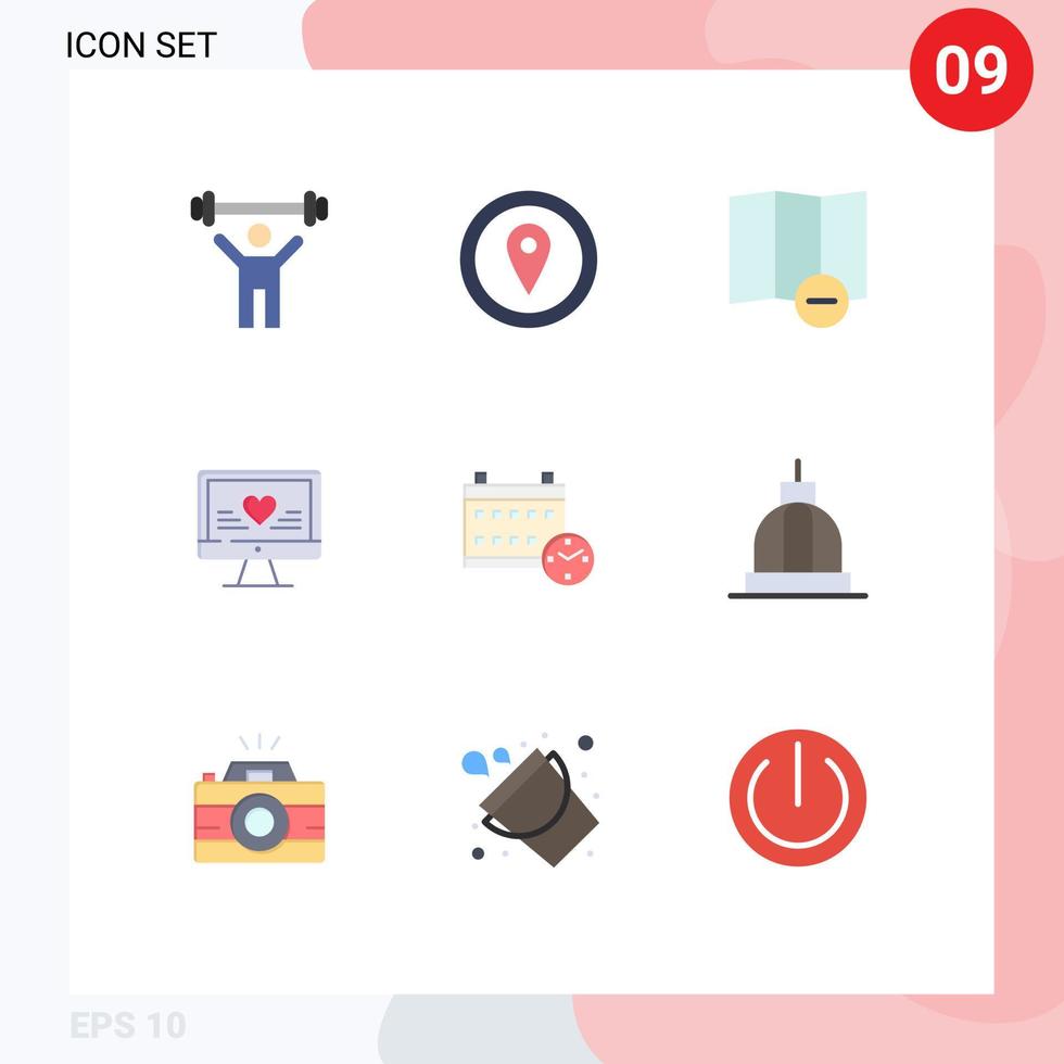 grupp av 9 platt färger tecken och symboler för utbildning dag radera kalender hjärta redigerbar vektor design element