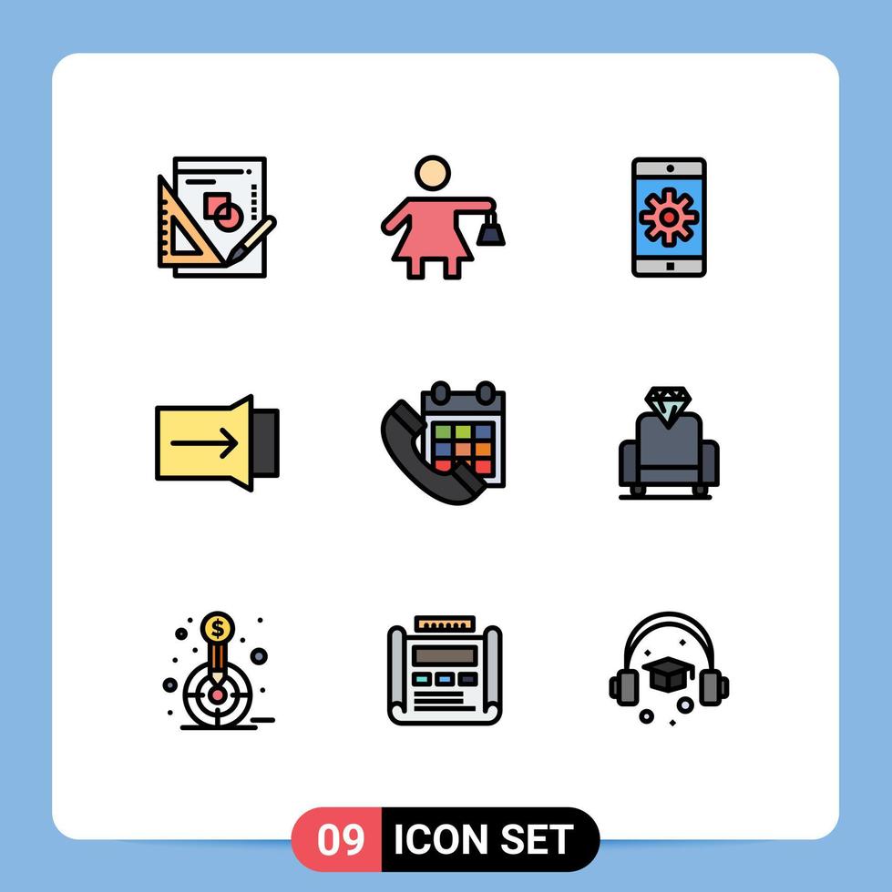 Stock Vector Icon Pack mit 9 Zeilenzeichen und Symbolen für Datumskalender mobile Siebfolie editierbare Vektordesign-Elemente