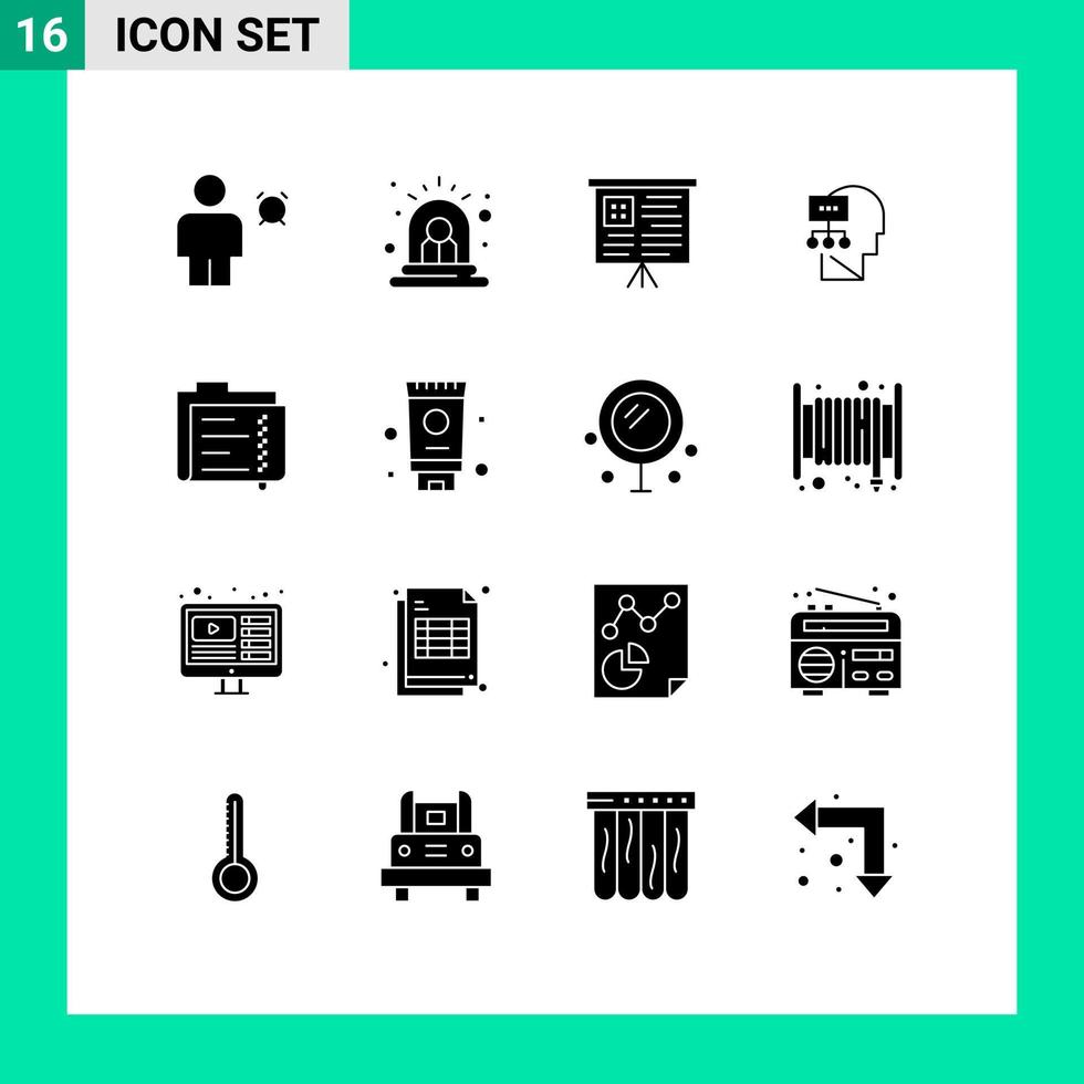 mobile Schnittstelle solider Glyphensatz von 16 Piktogrammen von Datenkopfsirenen Mind Planning editierbare Vektordesign-Elemente vektor