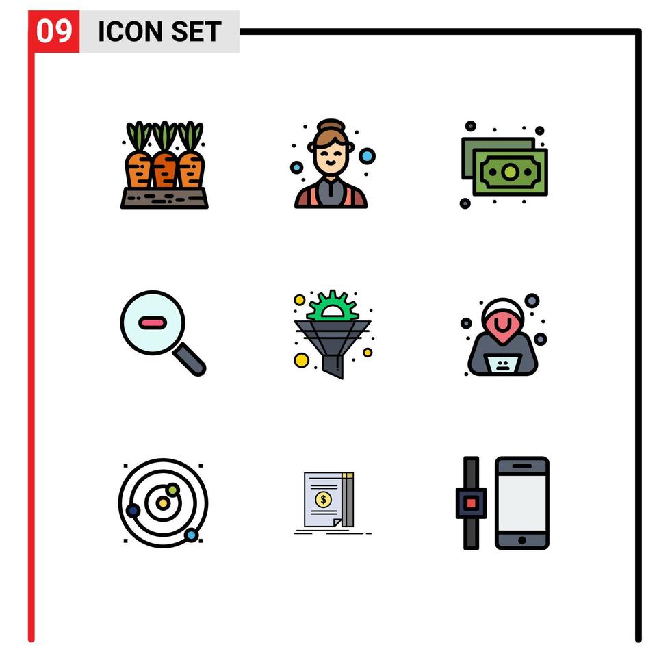 satz von 9 modernen ui-symbolen symbole zeichen für trichter zahnrad medizinische zoom suche editierbare vektordesignelemente vektor