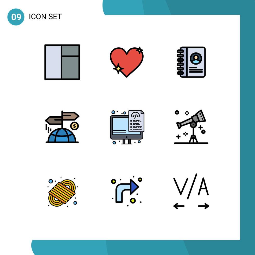 satz von 9 modernen ui-symbolen symbole zeichen für dateien optimierung kontaktcodierung finanzen editierbare vektordesignelemente vektor