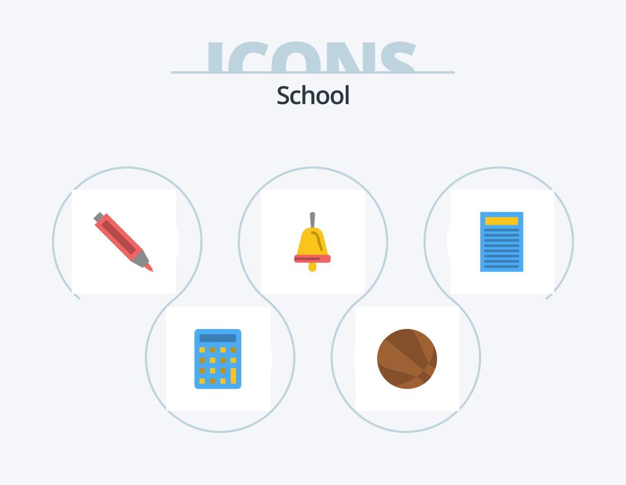 Schule flach Icon Pack 5 Icon Design. . . Bleistift. Rot. Buch vektor