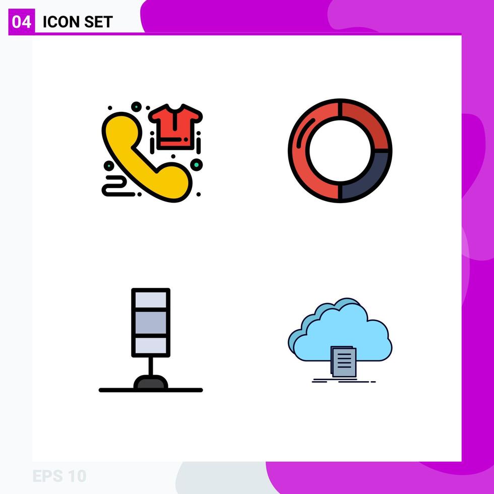 modern uppsättning av 4 fylld linje platt färger och symboler sådan som ring upp interiör beställa Diagram ljus redigerbar vektor design element