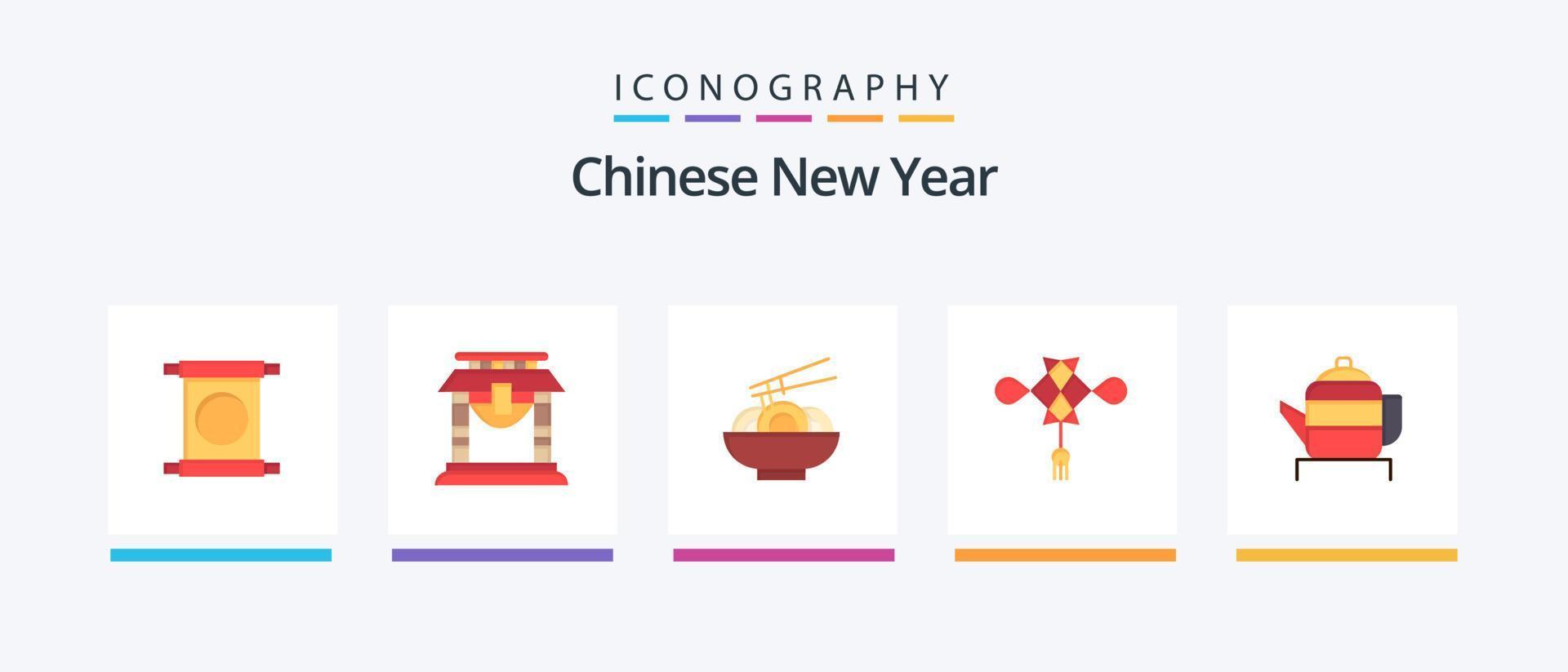 chinesisches neujahr flach 5 icon pack inklusive neujahr. neu. Neujahr. Chinesisch. Chinesisch. kreatives Symboldesign vektor