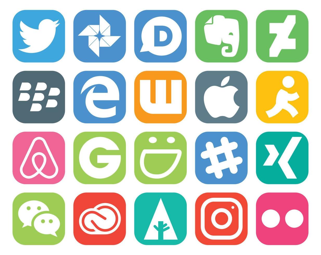 20 Social Media Icon Pack inklusive Wechat Chat Wattpad Slack Groupon vektor