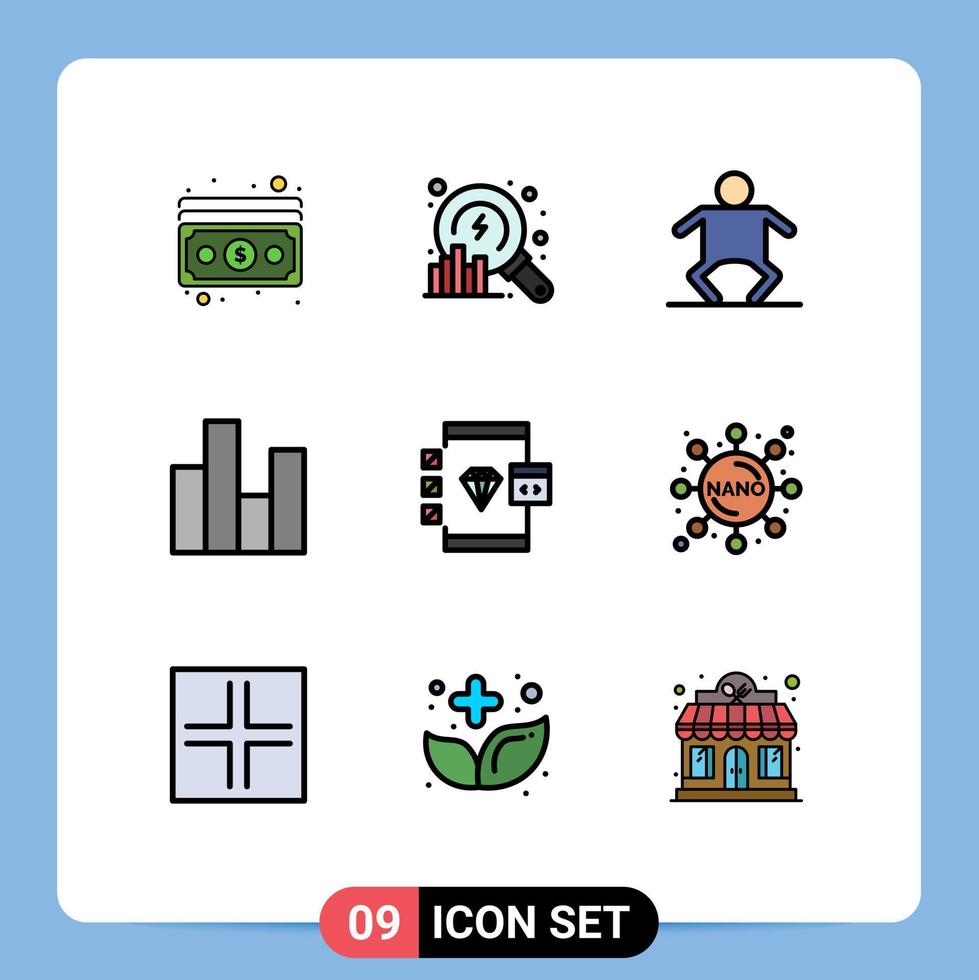 9 användare gränssnitt fylld linje platt Färg packa av modern tecken och symboler av browser statistik bebis finansiera företag redigerbar vektor design element