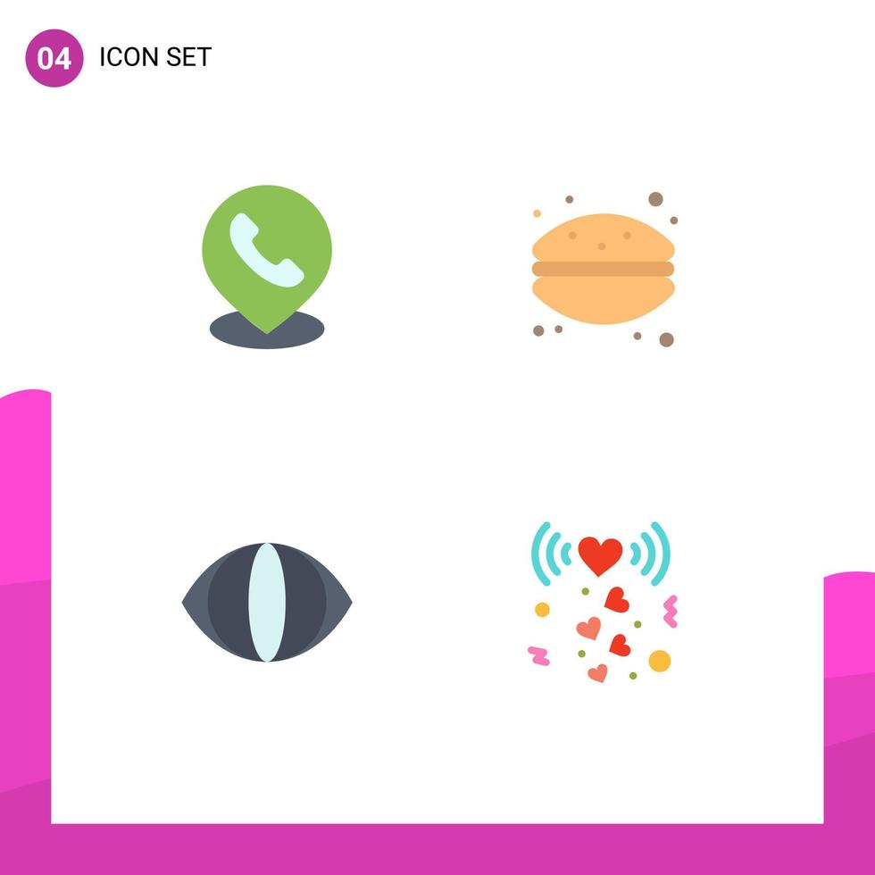 modern uppsättning av 4 platt ikoner pictograph av telefon ansikte plats franska biskvi hjärta redigerbar vektor design element